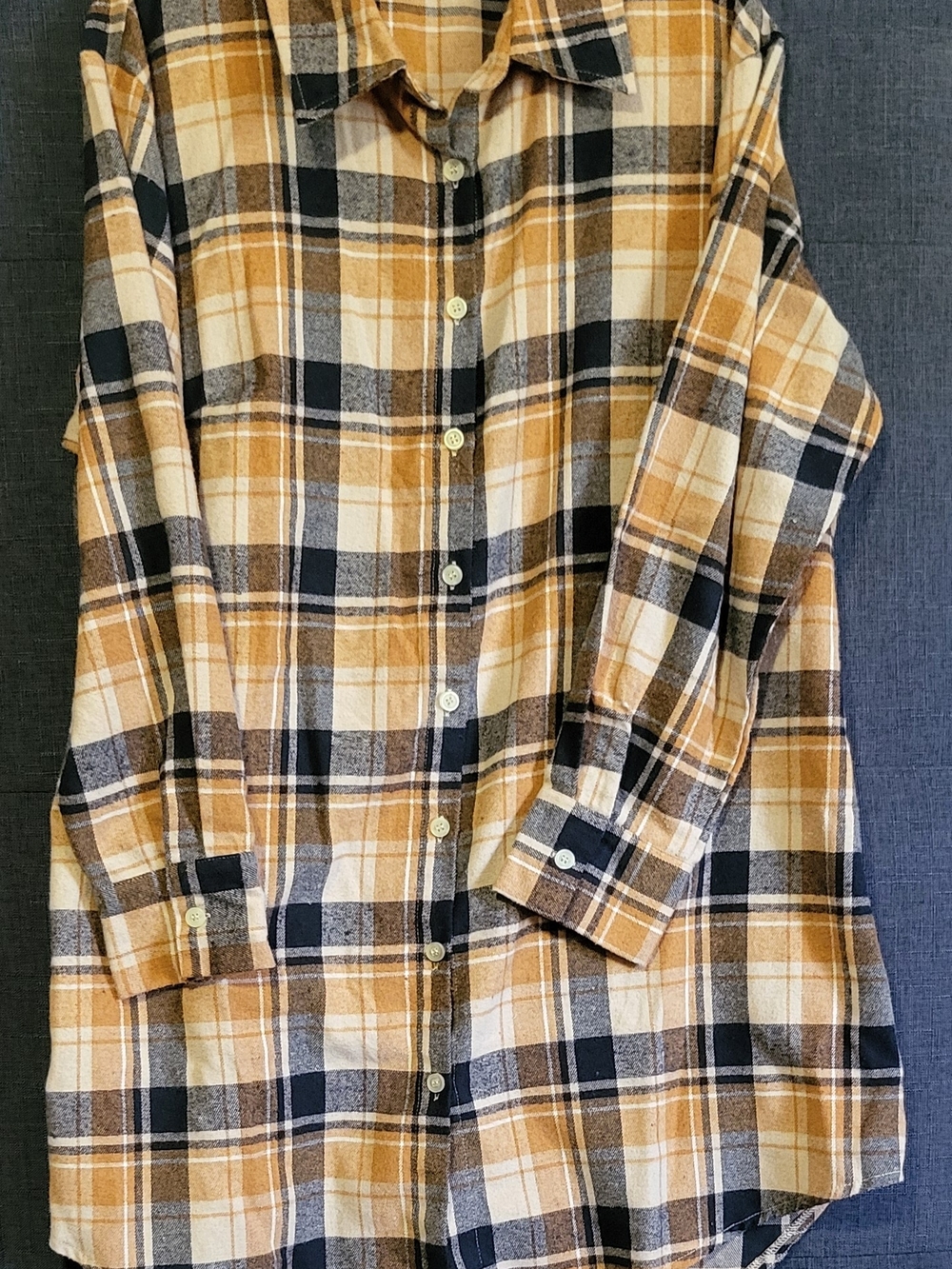 Casual Plaid Button-Down Shirt - Mustard, Navy & Cream